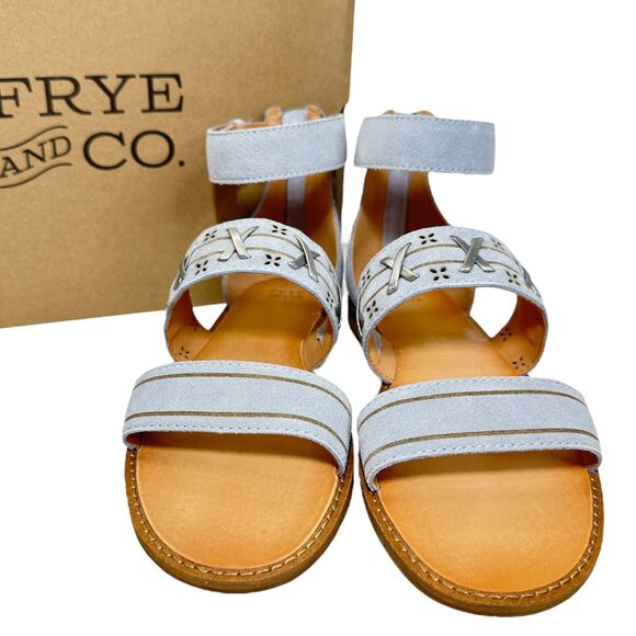 Frye & Co Port to Band Sandal Leather Sandal Ice Blue Women 9.5M NWB Ankle Strap - Picture 1 of 7
